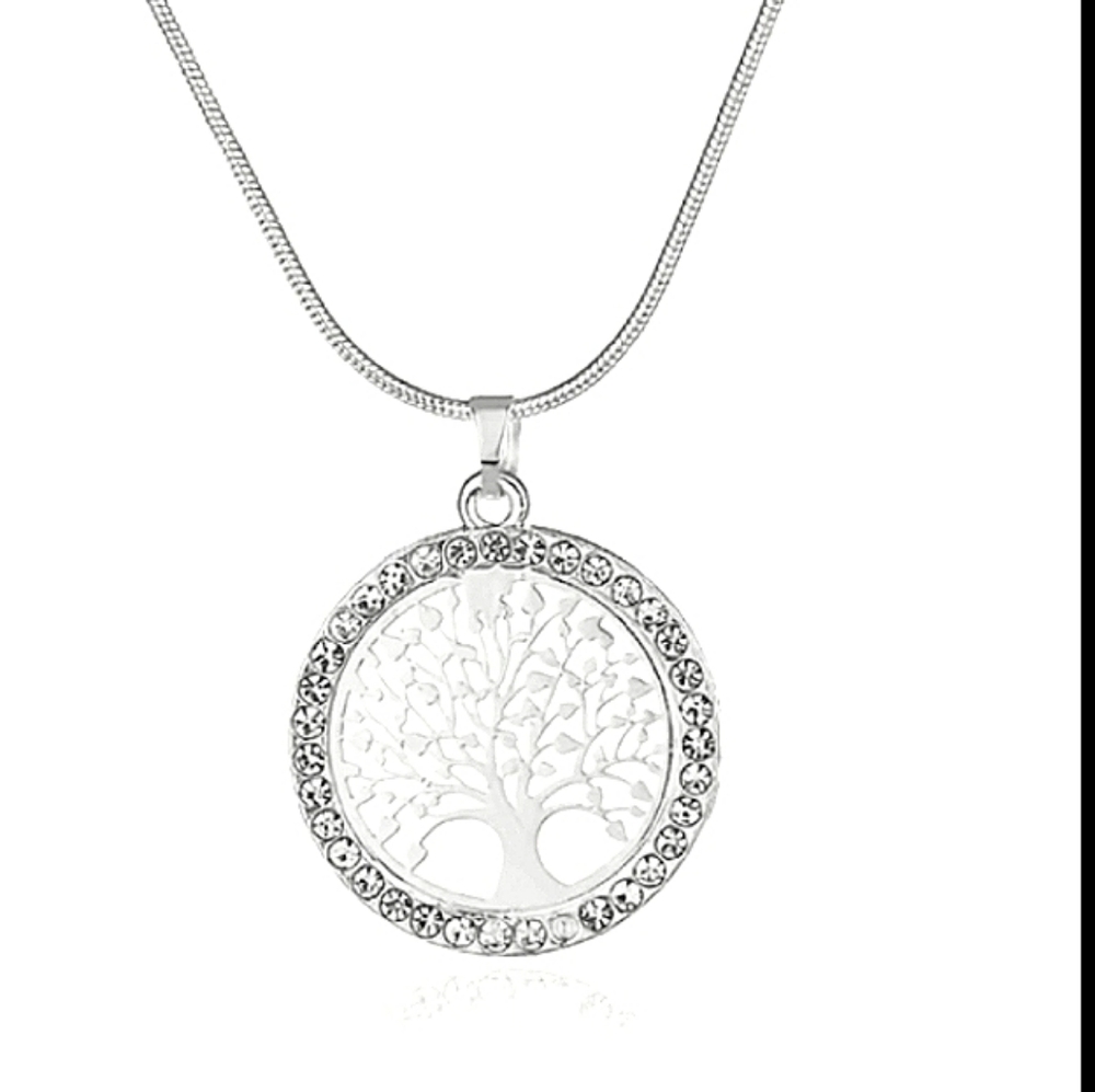 SILVER Tree of Life crystal cz Necklace adjustible Family Jewelry NEW